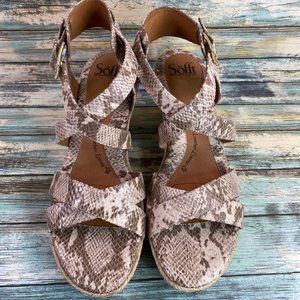 Sofft Inez Gray Snake Print Leather Espadrille Sandal Womens 10M Open Toe Buckle